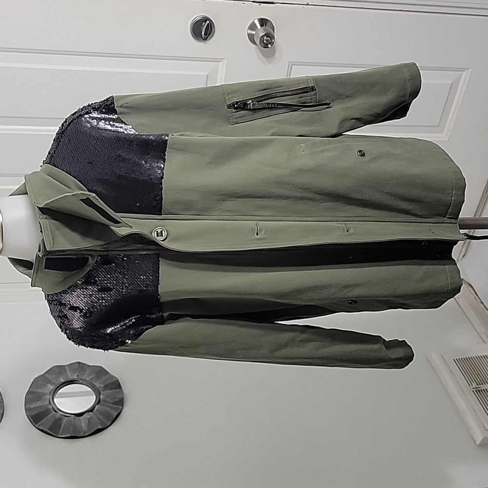 RAMY BROOK Celia Utility Jacket Sequins Army Green Pockets Streetwear Oversized